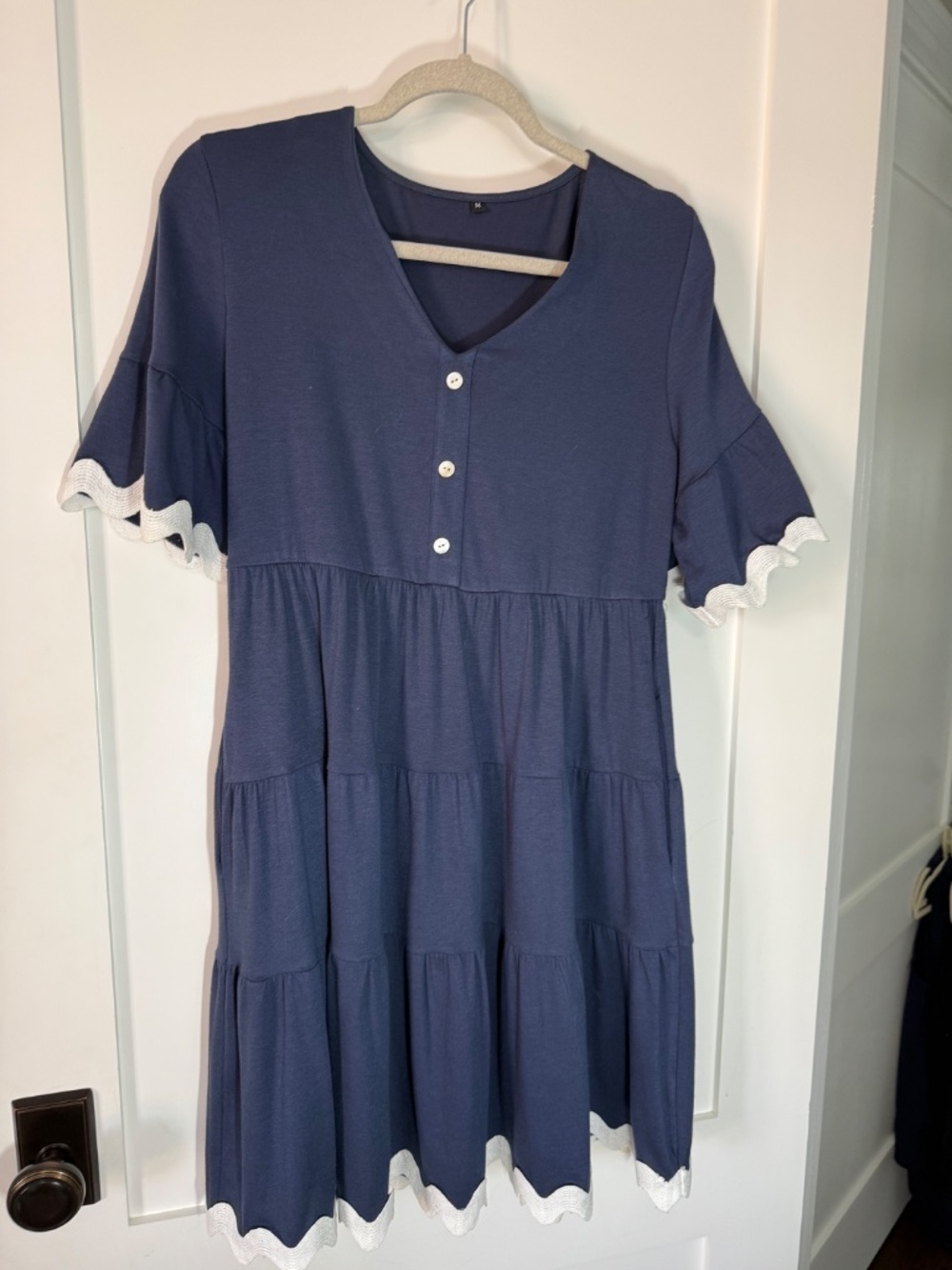Navy Blue Tiered Boho Dress with Rick Rack Size S - Amazon